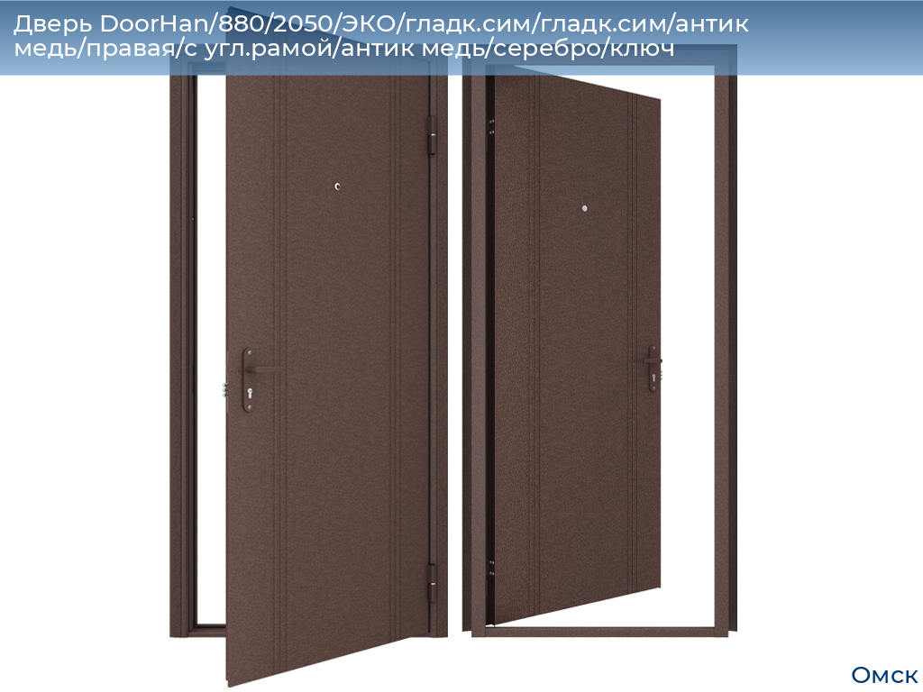Дверь DoorHan/880/2050/ЭКО/гладк.сим/гладк.сим/антик медь/правая/с угл.рамой/антик медь/серебро/ключ, omsk.doorhan.ru